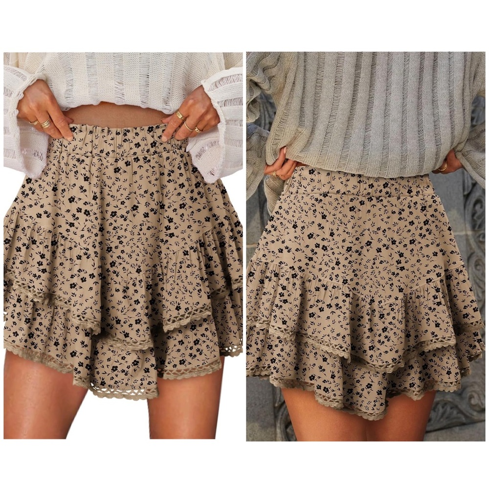 Floral Tan Ruffle Skort - Picture 3 of 3
